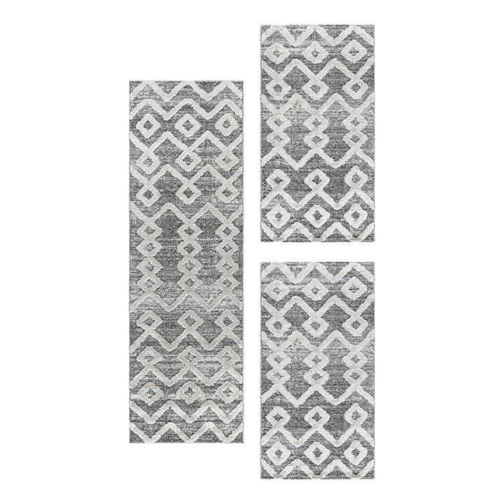 Teppich Läufer Set PIA Schlafzimmer Kurzflor Bettumrandung 3 Teile