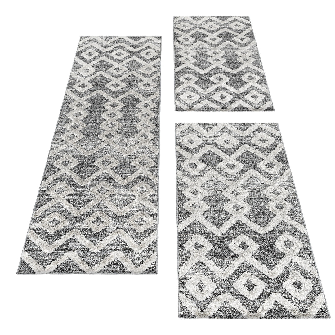 Teppich Läufer Set PIA Schlafzimmer Kurzflor Bettumrandung 3 Teile
