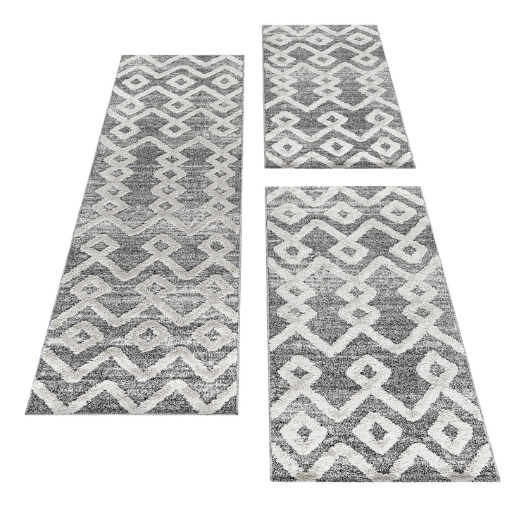 Teppich Läufer Set PIA Schlafzimmer Kurzflor Bettumrandung 3 Teile