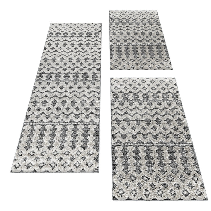 Teppich Läufer Set PIA Schlafzimmer Kurzflor Bettumrandung 3 Teile