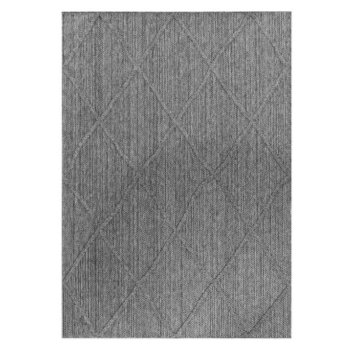 In- Outdoor Teppich Einfarbig Boho Marokkanisch Rauten Muster Flachgewebe Grau