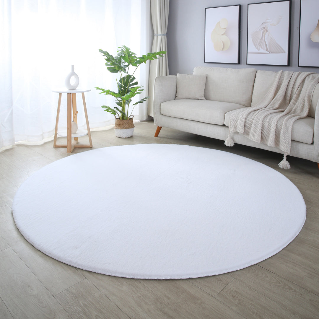 Runder Hochflor Teppich Wohnzimmer Einfarbig Shaggy Modern Flauschiger – Simpex24