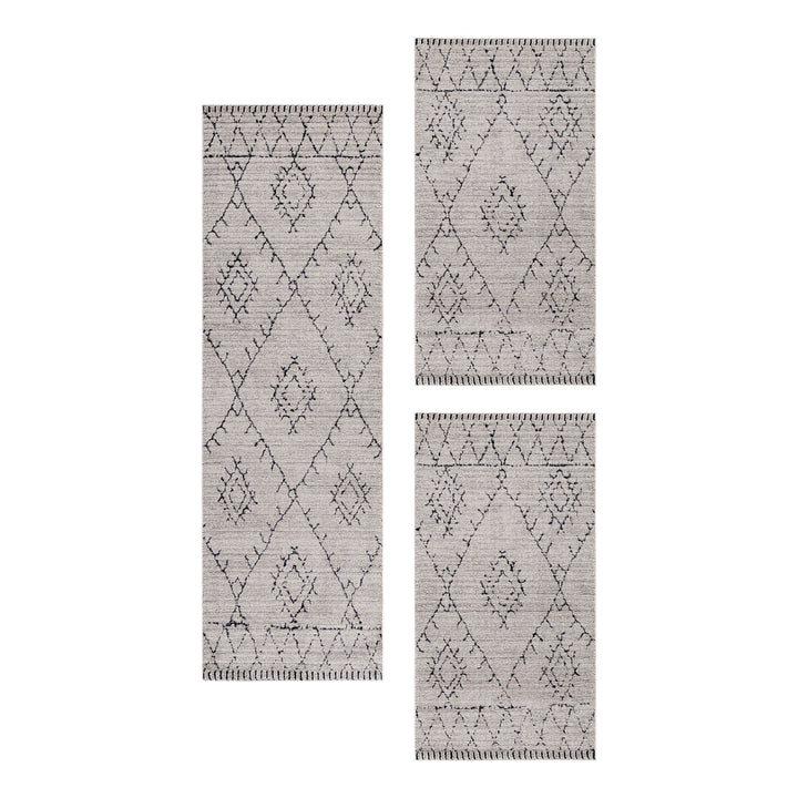 Teppich Läufer Set FES Schlafzimmer Kurzflor Bettumrandung 3 Teile