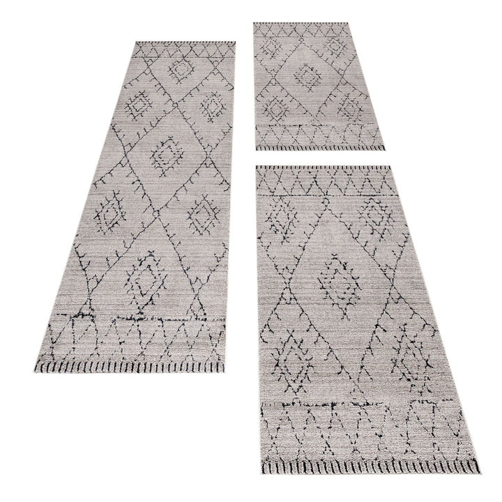 Teppich Läufer Set FES Schlafzimmer Kurzflor Bettumrandung 3 Teile