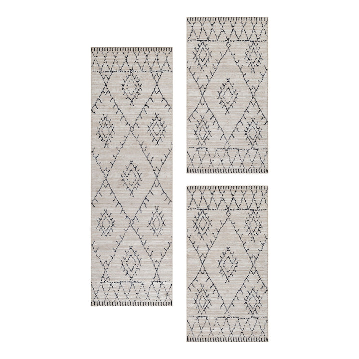 Teppich Läufer Set FES Schlafzimmer Kurzflor Bettumrandung 3 Teile