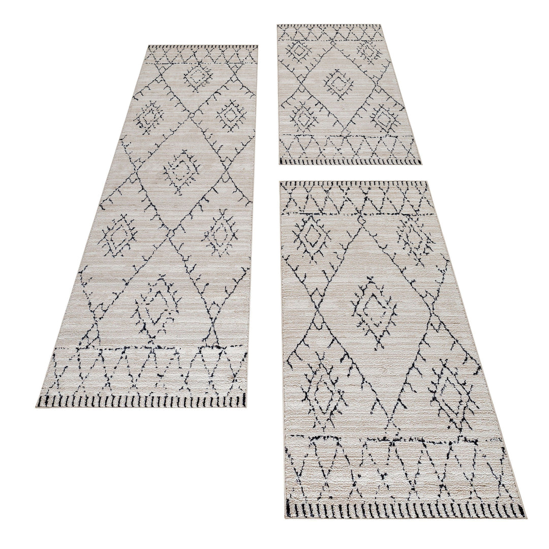 Teppich Läufer Set FES Schlafzimmer Kurzflor Bettumrandung 3 Teile