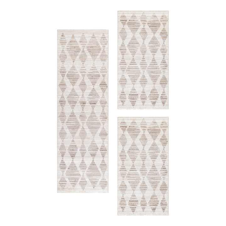 Teppich Läufer Set FES Schlafzimmer Kurzflor Bettumrandung 3 Teile Berber Design