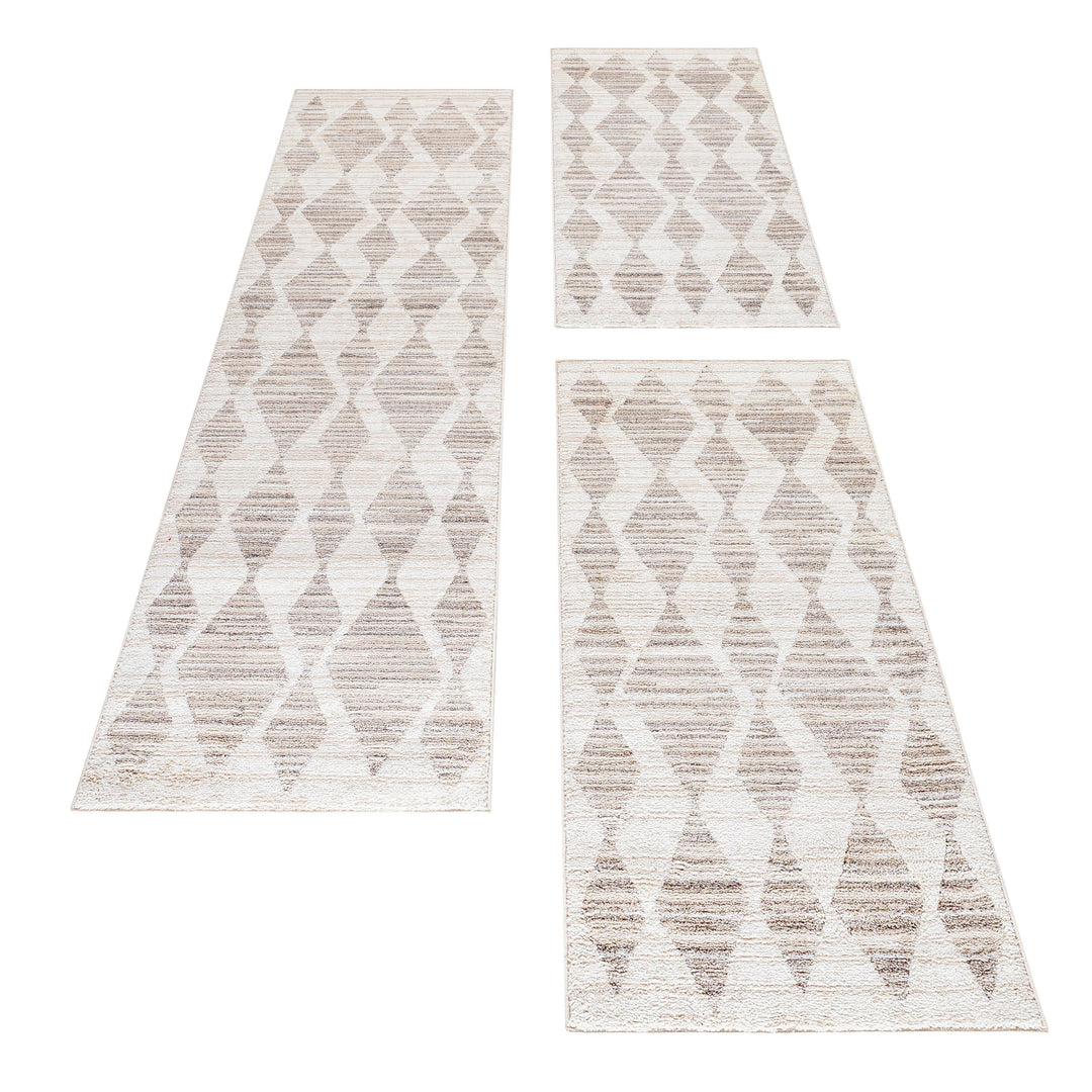 Teppich Läufer Set FES Schlafzimmer Kurzflor Bettumrandung 3 Teile Berber Design