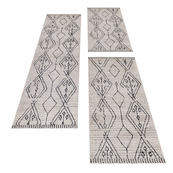 Teppich Läufer Set FES Schlafzimmer Kurzflor Bettumrandung 3 Teile