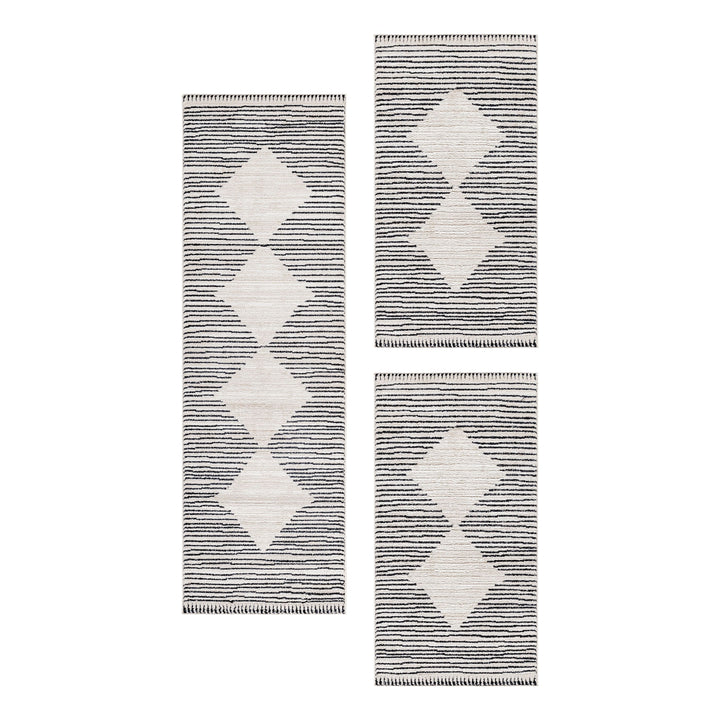 Teppich Läufer Set FES Schlafzimmer Kurzflor Bettumrandung 3 Teile