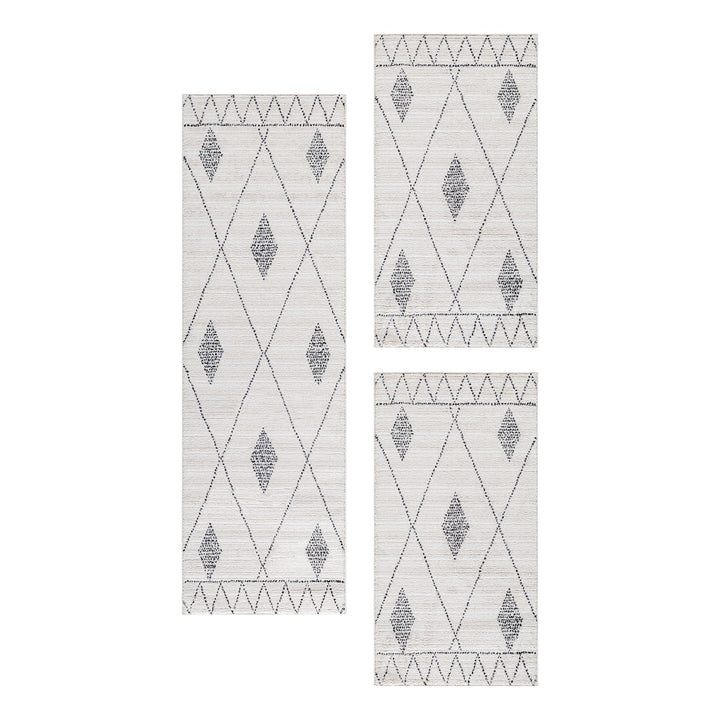 Teppich Läufer Set FES Schlafzimmer Kurzflor Bettumrandung 3 Teile