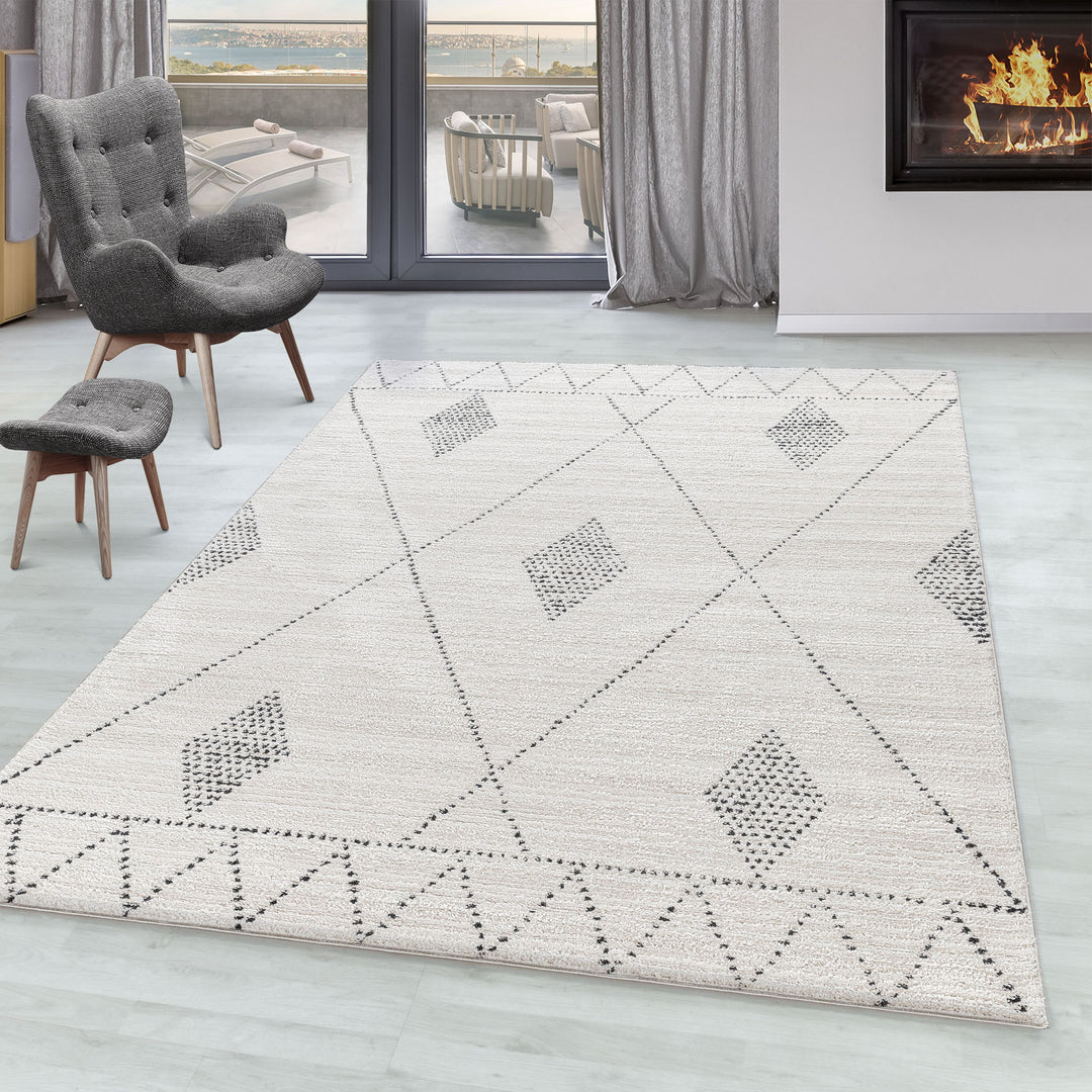 Kurzflor Teppich FES Wohnzimmer Berber Design Raute Pflegeleicht