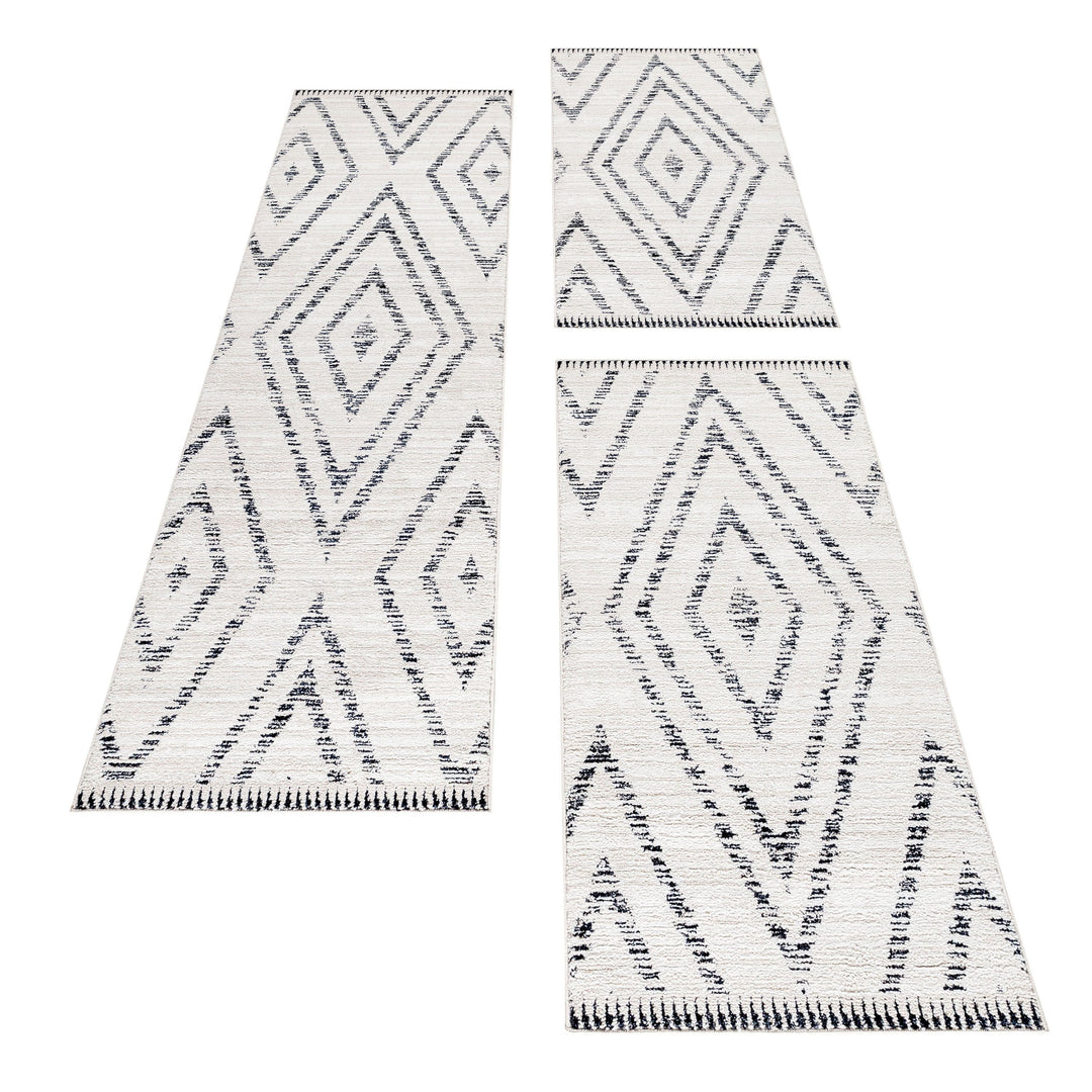 Teppich Läufer Set FES Schlafzimmer Kurzflor Bettumrandung 3 Teile