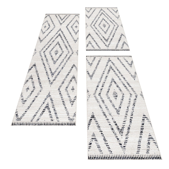 Teppich Läufer Set FES Schlafzimmer Kurzflor Bettumrandung 3 Teile