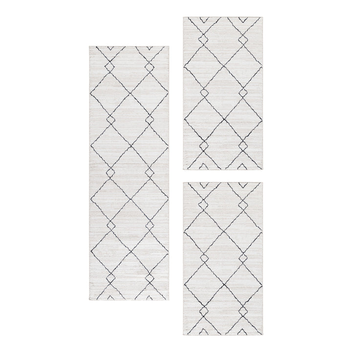 Teppich Läufer Set FES Schlafzimmer Kurzflor Bettumrandung 3 Teile