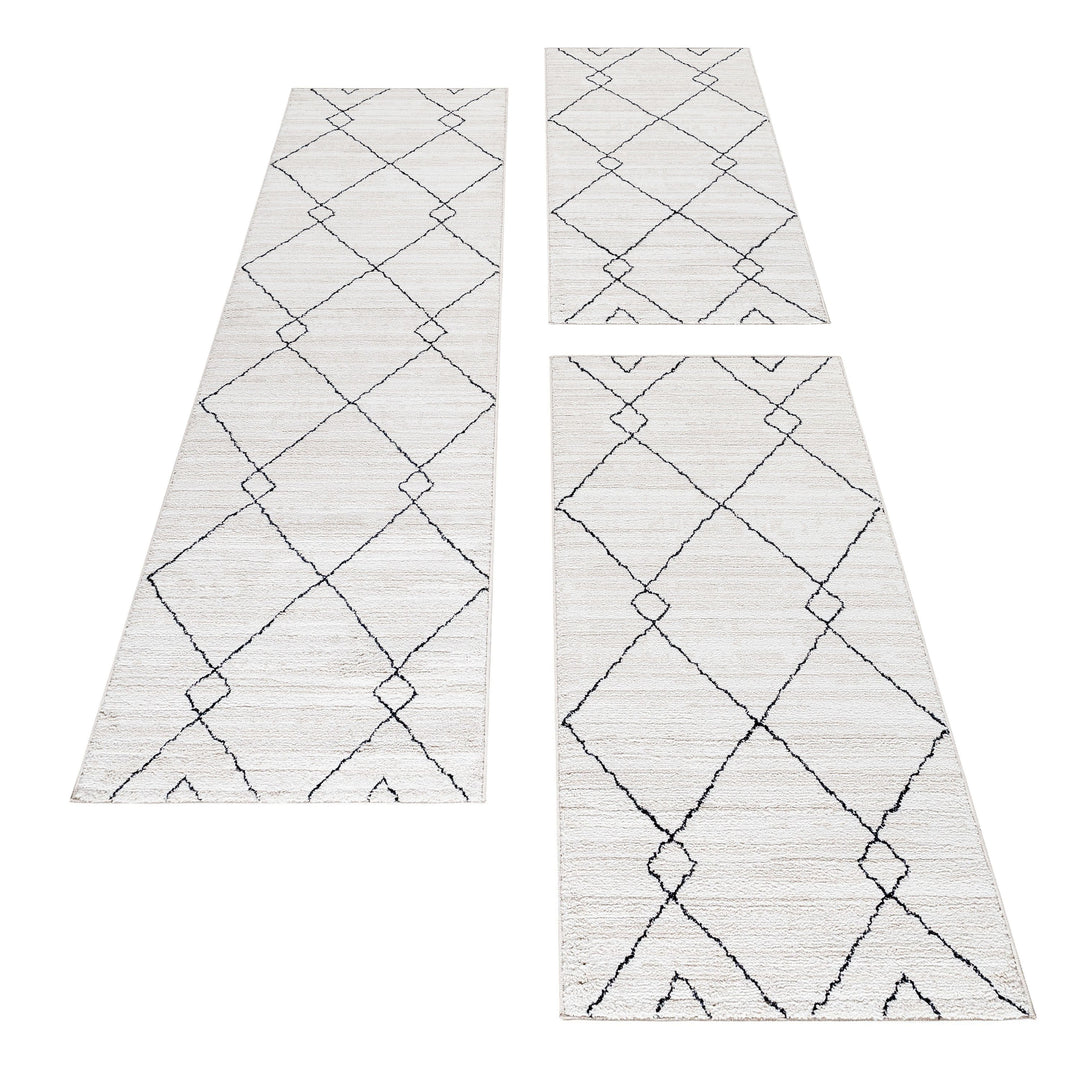 Teppich Läufer Set FES Schlafzimmer Kurzflor Bettumrandung 3 Teile