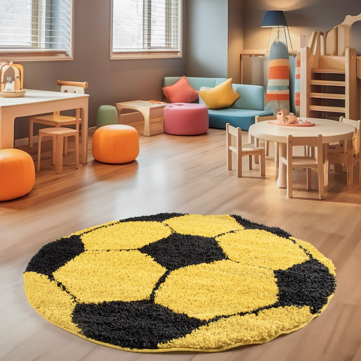 Hochflor Kinderteppich Rund Fußball und Basketball Design Teppich Kinderzimmer Junge Runder Teppich Babyteppich Spielteppich für Junge und Mädchen Extra Weich