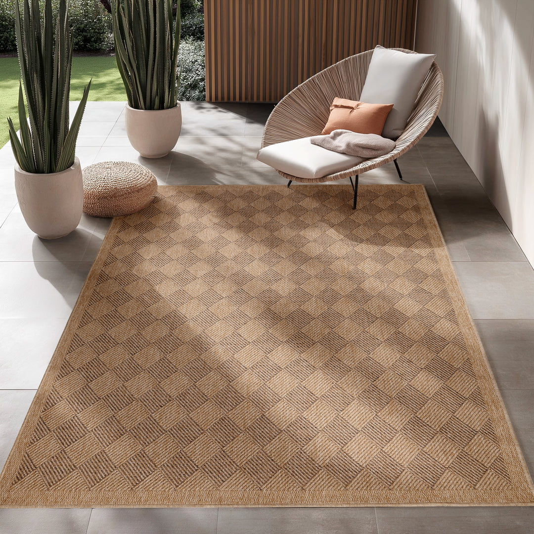 Wetterfest Outdoor-Teppich Sisal Natur-Optik Küche, Garten, Balkon Teppich Flachgewebe 3 mm Florhöhe Beige Schwarz