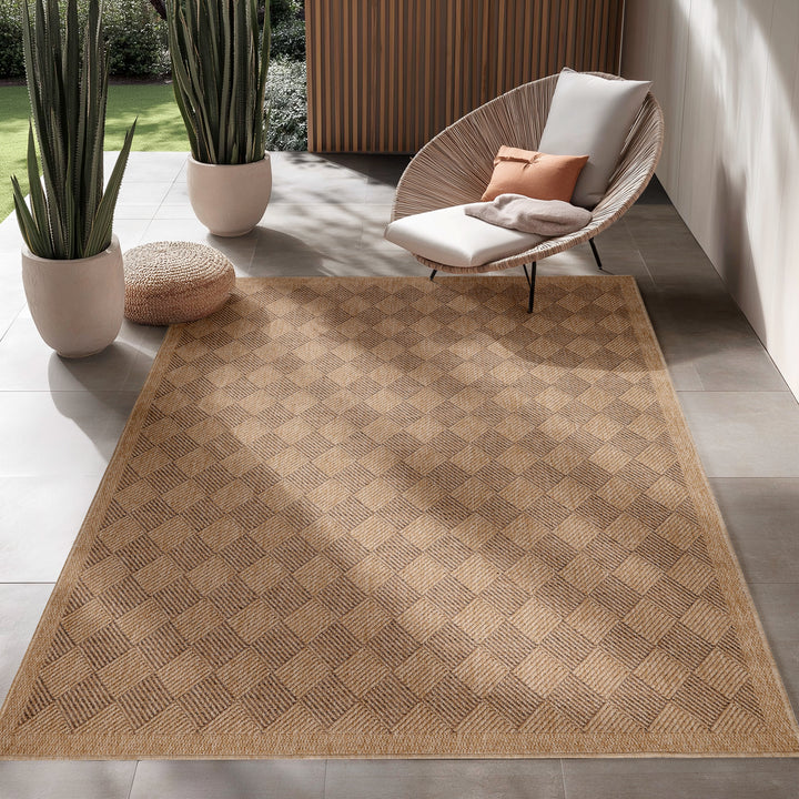 Wetterfest Outdoor-Teppich Sisal Natur-Optik Küche, Garten, Balkon Teppich Flachgewebe 3 mm Florhöhe Beige Schwarz