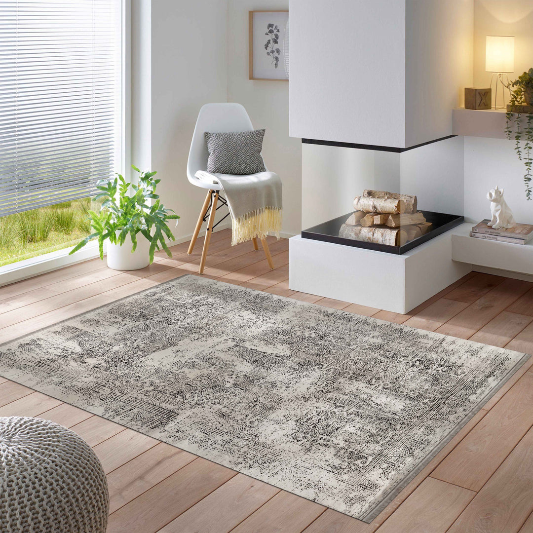 Kurzflor Dünner Teppich Vintage Design Beige viskose optik Teppich Woh – Simpex24