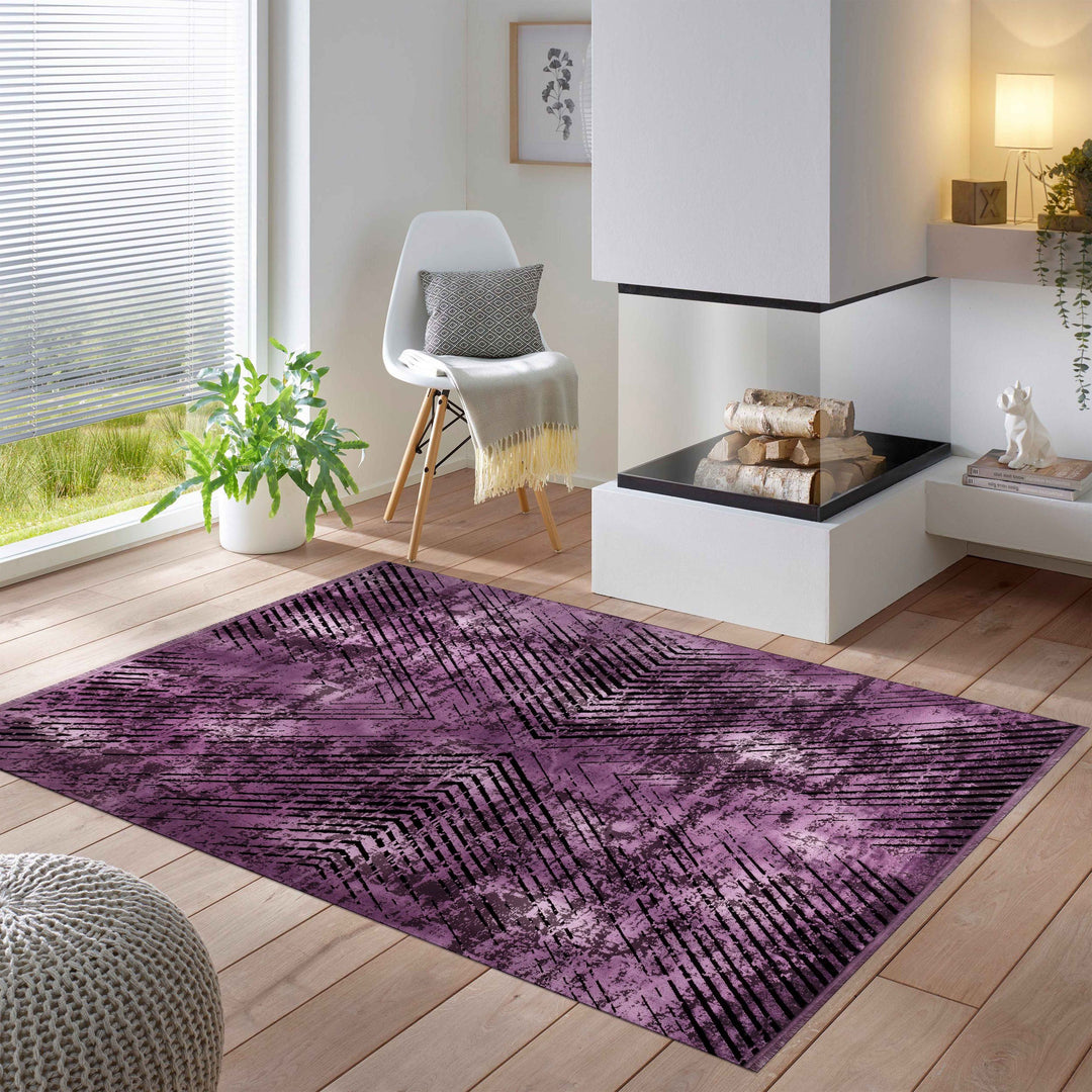 Kurzflor Dünner Teppich Vintage Design Violett viskose optik Teppich W – Simpex24