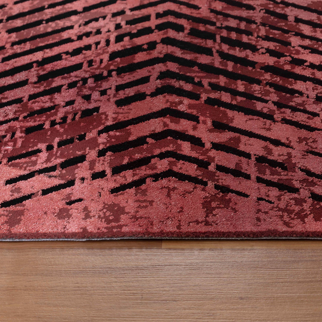 Kurzflor Dünner Teppich Vintage Design Rot viskose optik Teppich Wohnzimmer