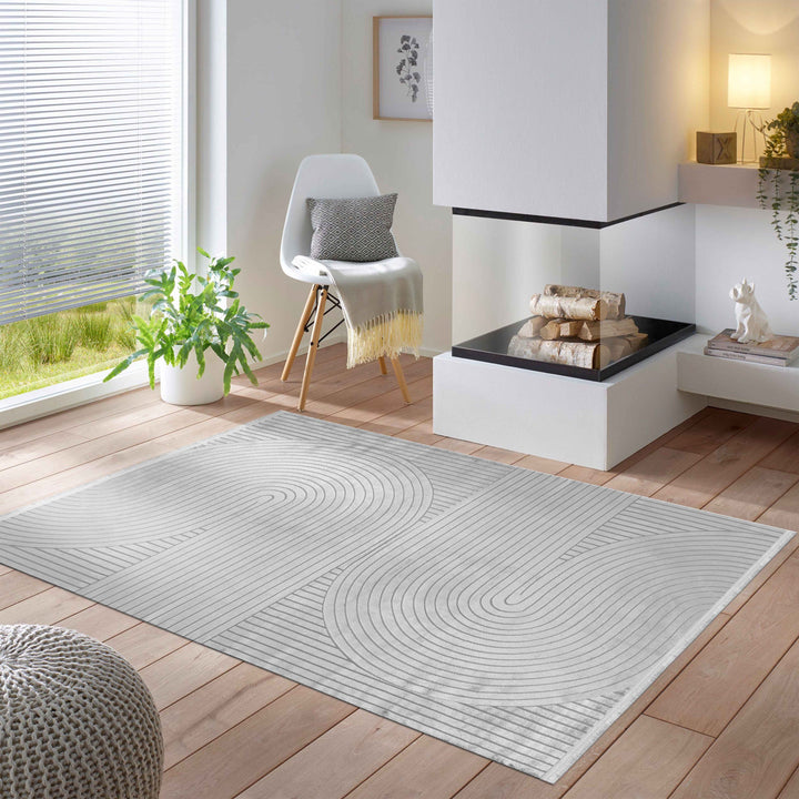 Modern Design Wohnzimmer Teppich Einfarbig Silber Boho-Stil Waschbar Anti-Rutsch