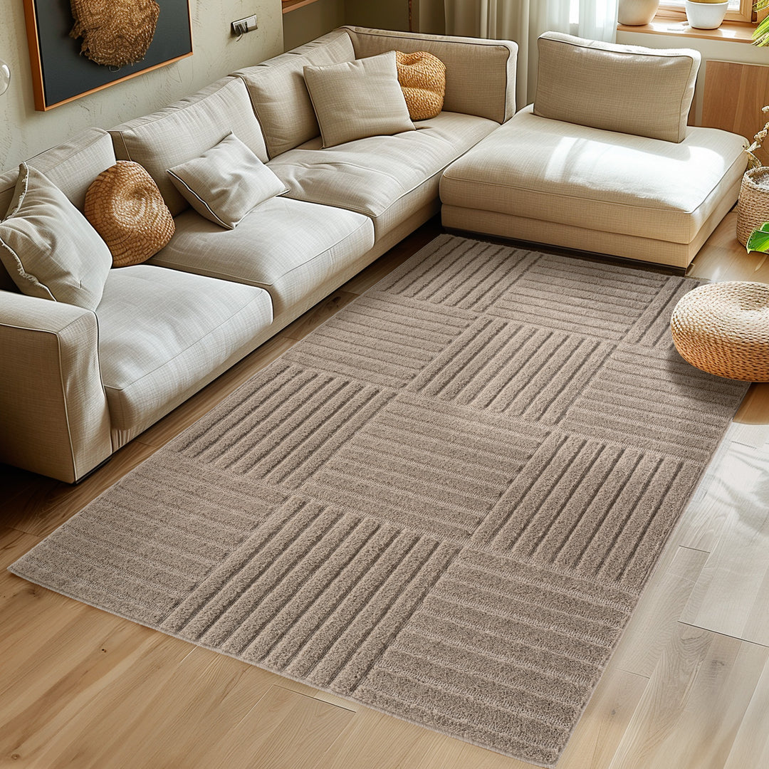 Teppich Wohnzimmer Küchenteppich Schlafzimmer Beige Flauschig Pflegeleicht