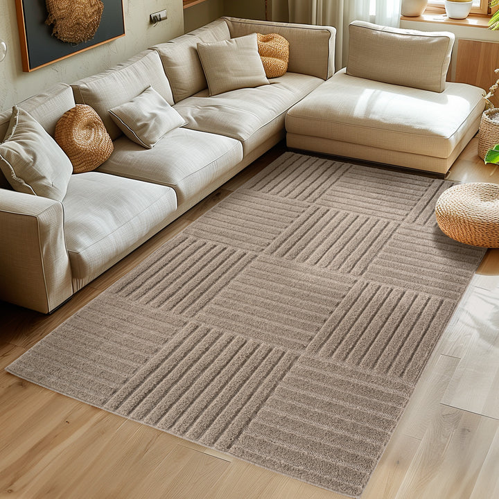 Teppich Wohnzimmer Küchenteppich Schlafzimmer Beige Flauschig Pflegeleicht