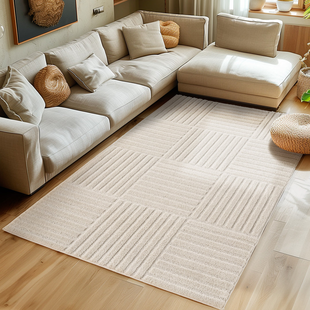 Teppich Wohnzimmer Küchenteppich Schlafzimmer Beige Flauschig Pflegeleicht