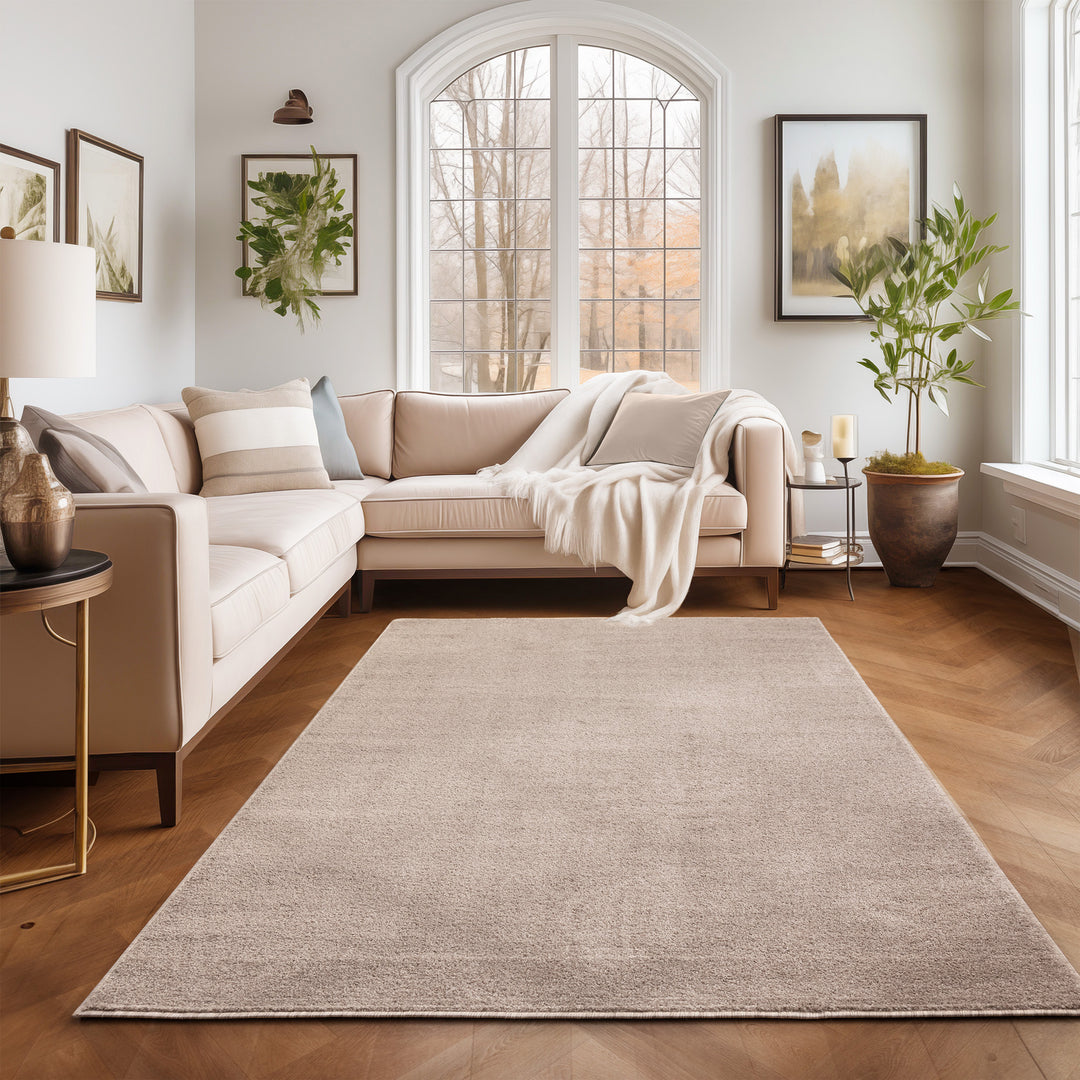 Kurzflor Teppich ADA Wohnzimmer Einfarbig Beige|SIMRUG.DE – Simpex24