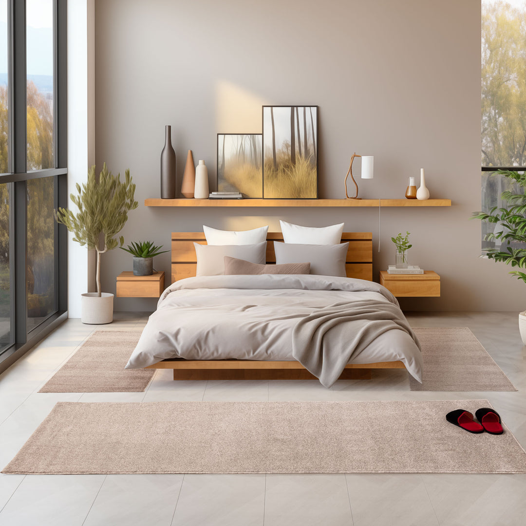 Teppich Läufer Set ADA Schlafzimmer Kurzflor Bettumrandung 3 Teile Einfarbig|SIMRUG.DE – Simpex24