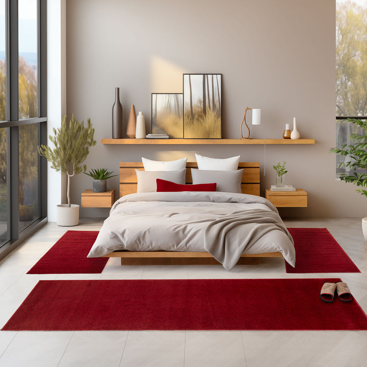Bettvorleger Schlafzimmer Teppich Läufer Flur Bettumrandung Teppich Küchenläufer Kurzflor 3 Teiliger Set Einfarbiges Design Soft Weich Verschiedene Farben