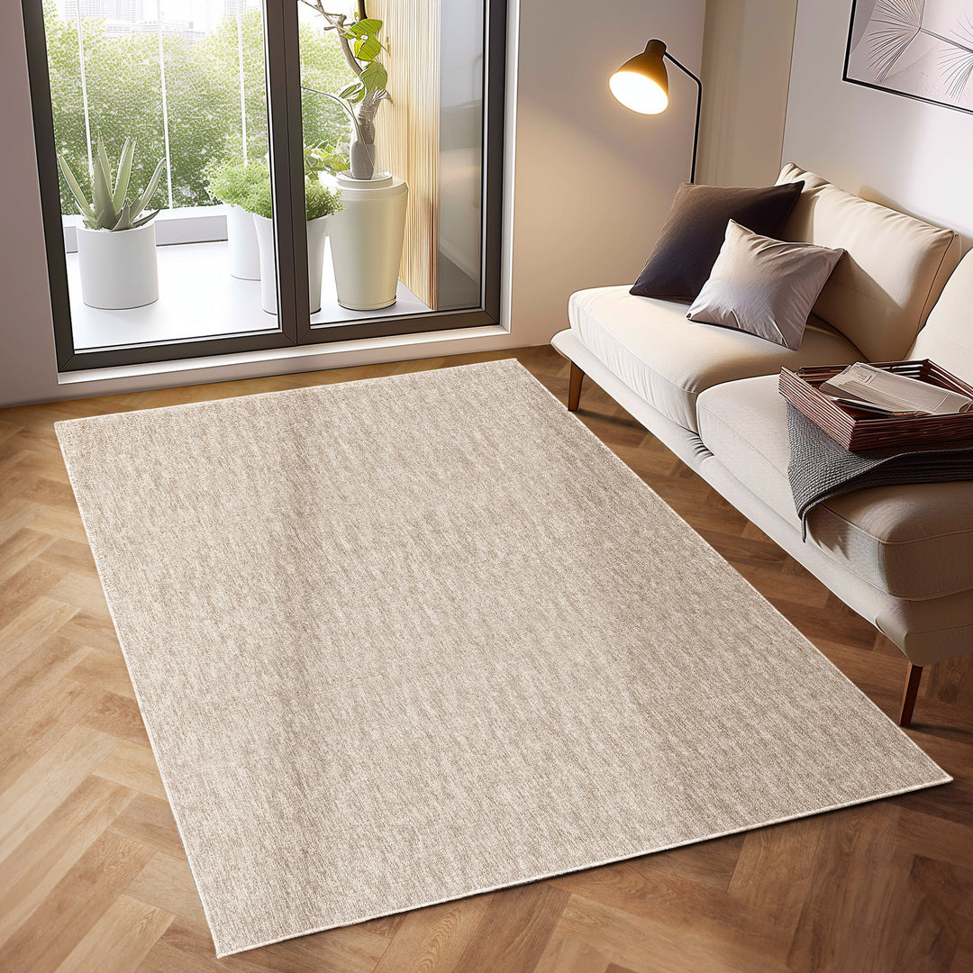 Kurzflor Teppich Wohnzimmerteppich Läufer Meliert Flachflor Weich Creme|SIMRUG.DE – Simpex24