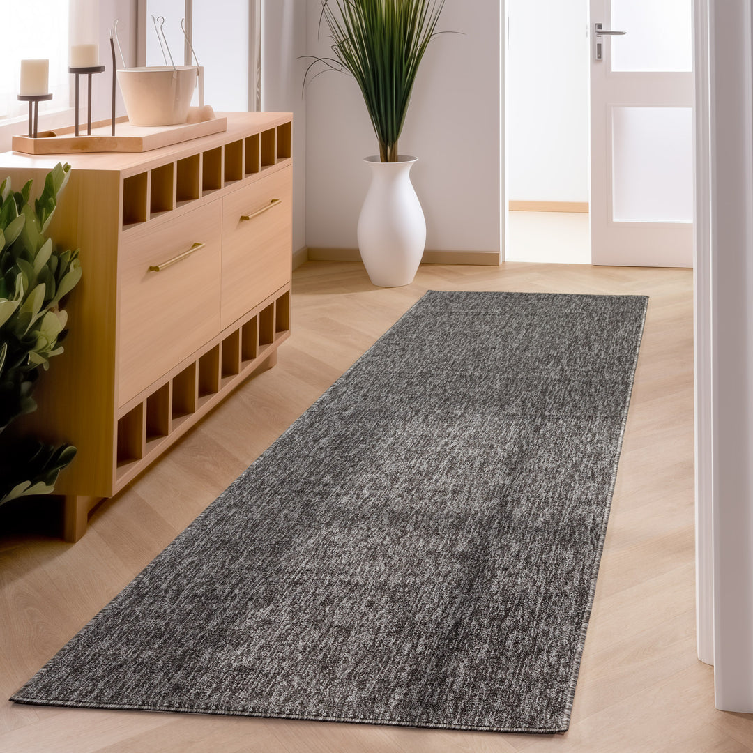 Moderner Kurzflor Teppich Wohnzimmer Schlafzimmer Küchenteppich Läufer Flur Teppichläufer Meliertes Design Weich und Pflegeleicht Jute Rücken Farbe: Grau