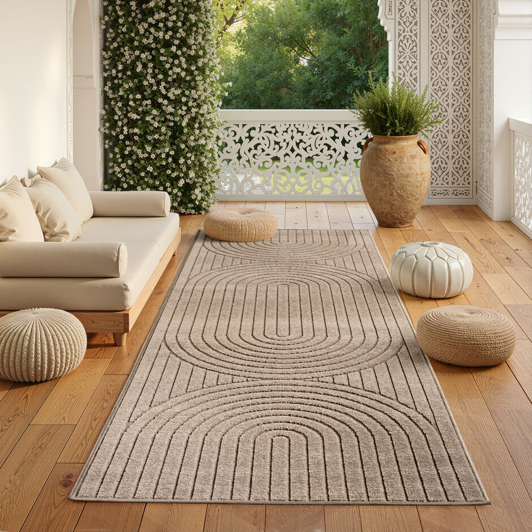 SIMPEX Outdoor Teppich Wetterfest Wohnzimmer & Outdoor geeignet Waschbar Beige