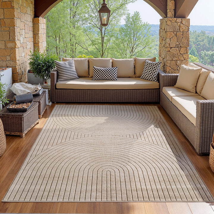 SIMPEX Outdoor Teppich Wetterfest Wohnzimmer & Outdoor geeignet Waschbar Beige