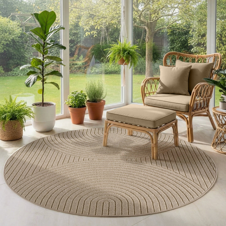 SIMPEX Outdoor Teppich Wetterfest Wohnzimmer & Outdoor geeignet Waschbar Beige