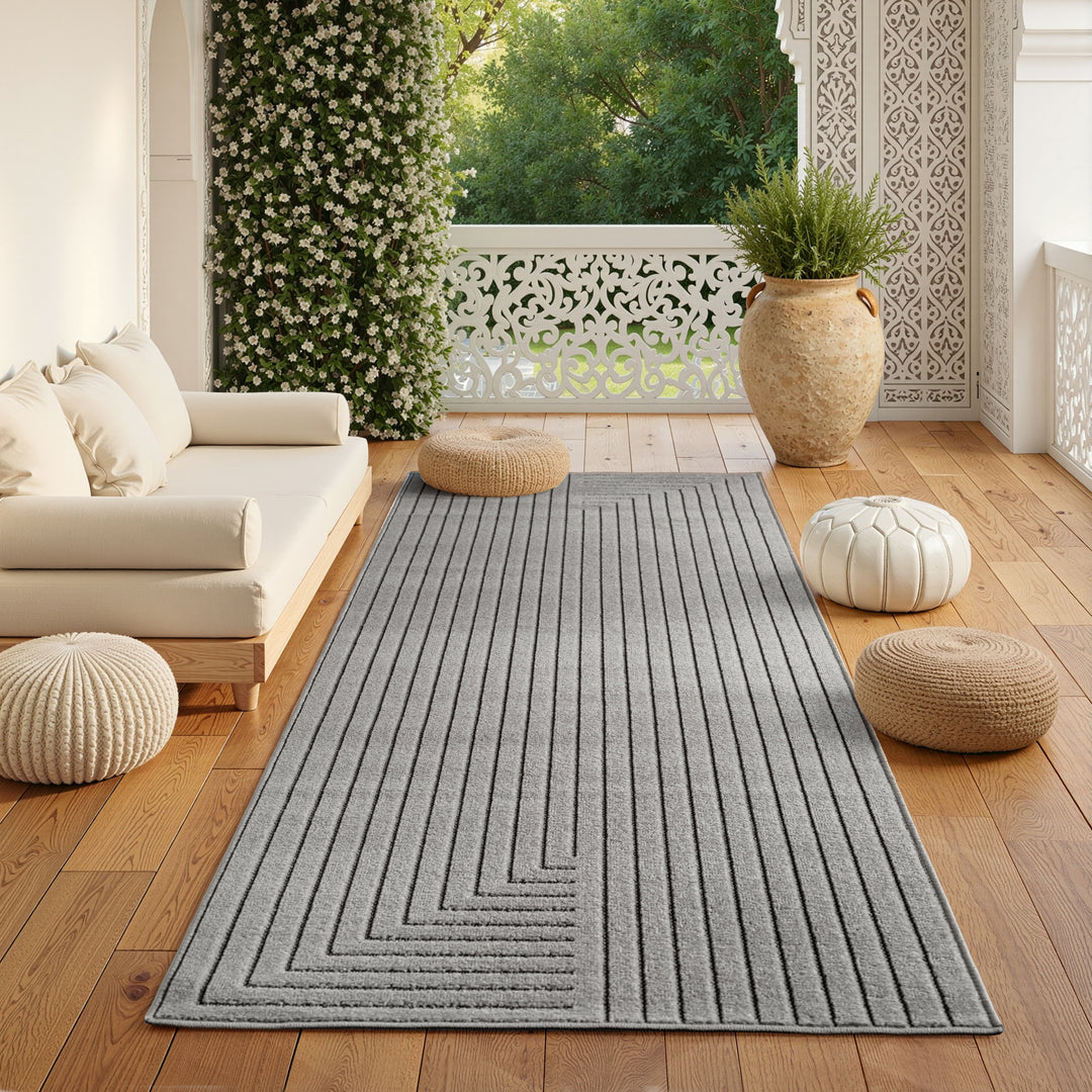 SIMPEX Outdoor Teppich Wetterfest Wohnzimmer & Outdoor geeignet Waschbar Grau