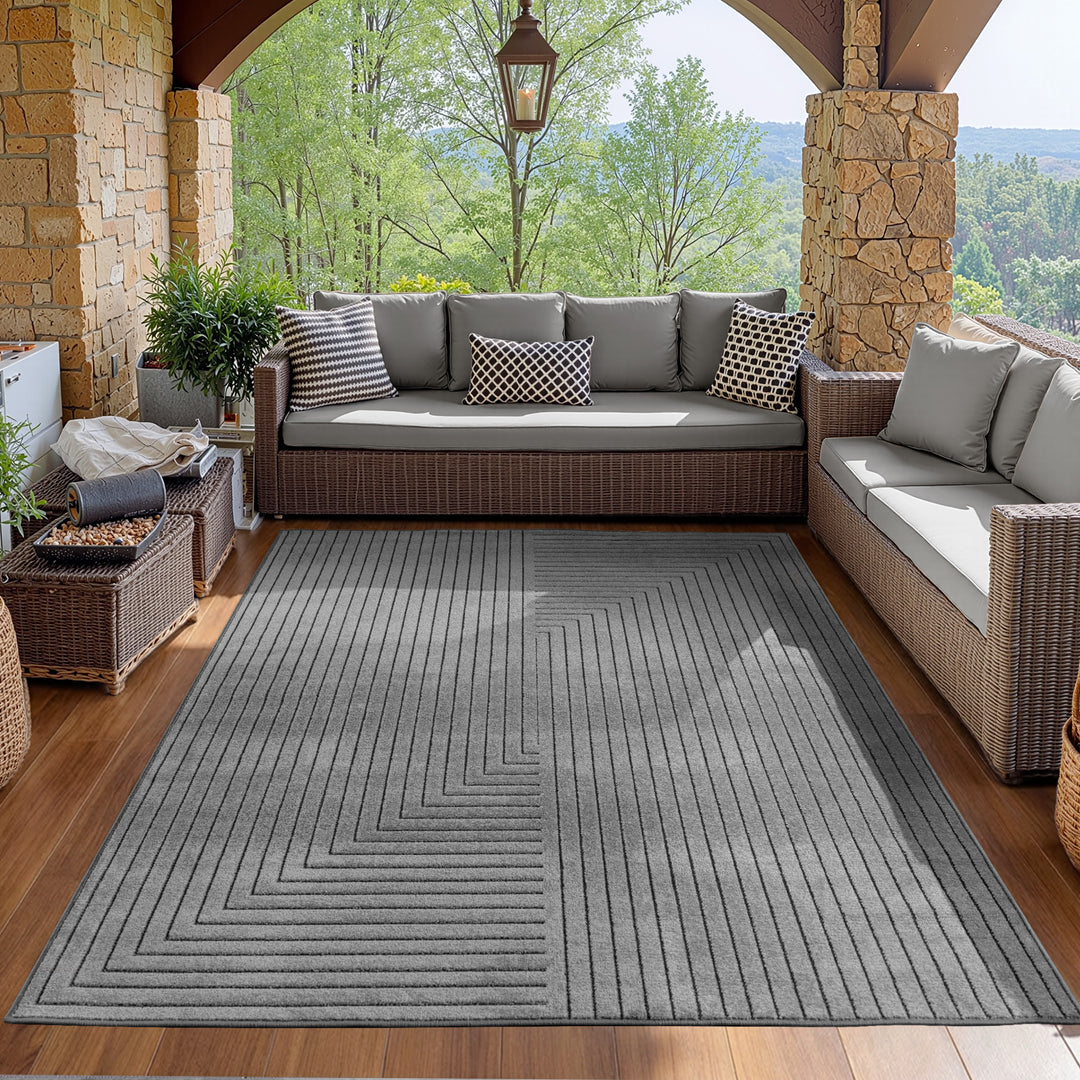 SIMPEX Outdoor Teppich Wetterfest Wohnzimmer & Outdoor geeignet Waschbar Grau