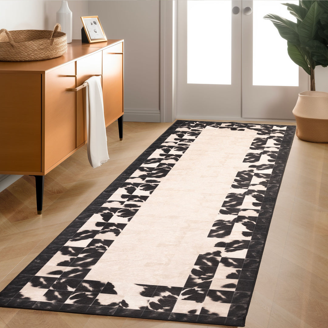 Teppich Patchwork Felloptik Wohnzimmerteppich Waschbar Antirutsch Schw – Simpex24