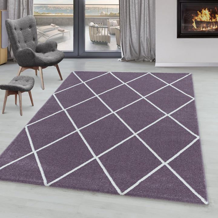 Kurzflor Teppich IROH Wohnzimmer Design Teppich Linien Raute