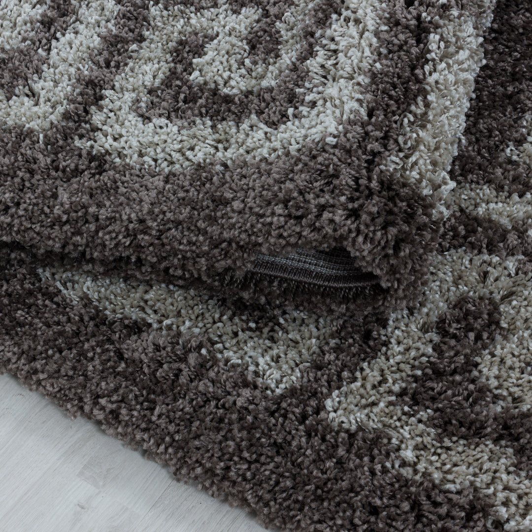 Teppich Läufer Set Schlafzimmer Hochflor Shaggy Bettumrandung Muster Antik Taupe